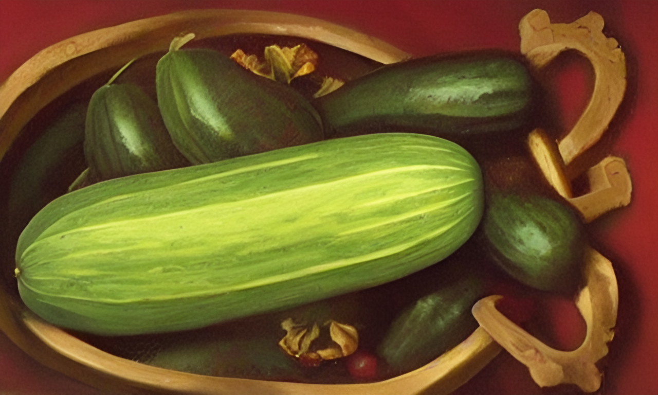 An intricate painting of a cucumber, renaissance style